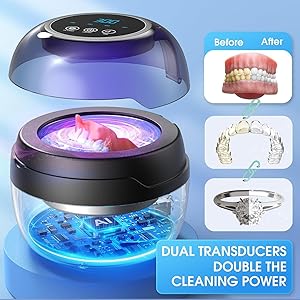 AI Ultrasonic Retainer Cleaner, 250ML Retainer Cleaner Machine for Dentures, Mouth Guards, Braces, Toothbrush Heads, Jewelry, Ring, 50kHz Digital ultrasonic Cleaner with 4 Modes