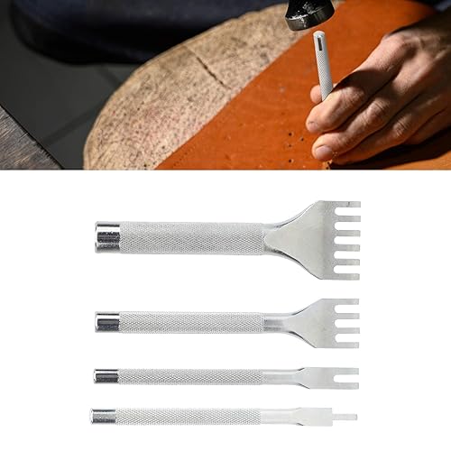 Miniatura 3 de Herramienta de punzón de punta, juego de cincel, perforadores de cuero, herramienta de artesanía de cuero de acero de alta velocidad [4 piezas],