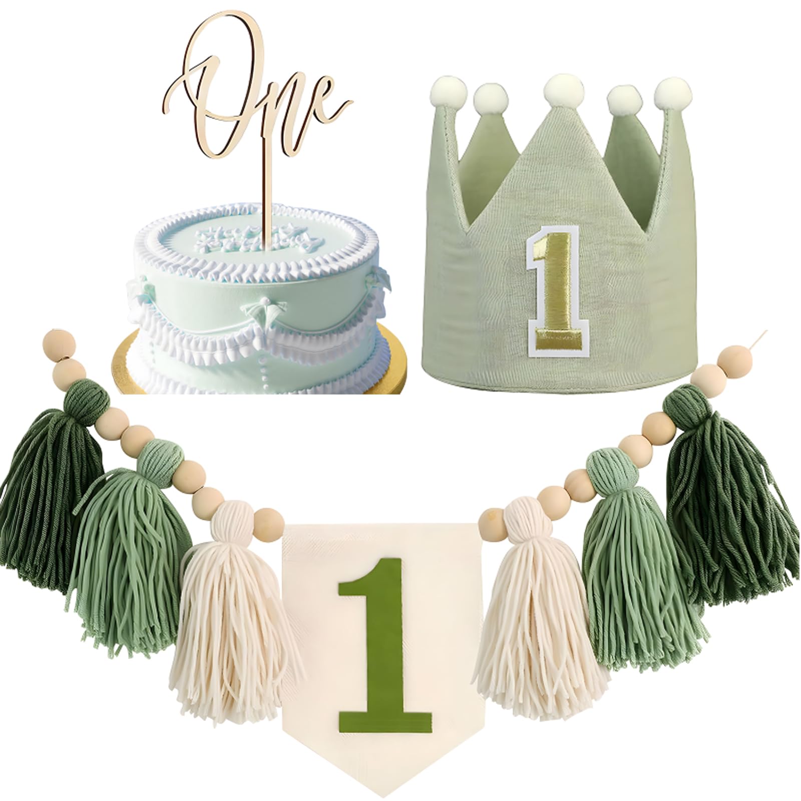 Apradas One Birth Decorations Boys Girls First Birthday Highchair Banner 1st Birthday High Chair Banner with 1st Birth Hat One Birth Cake Topper