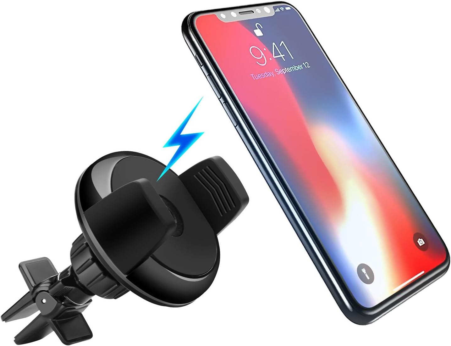 Wireless Charging Car Mount, 2 in 1 Car Air Vent Phone Holder Qi Wireless Charger, 360° Full Rotation Wireless Charger Stand for iPhone X/8/8 Plus, Samsung S8/ S8 Plus/ S7 and Other QI-Enable Devices