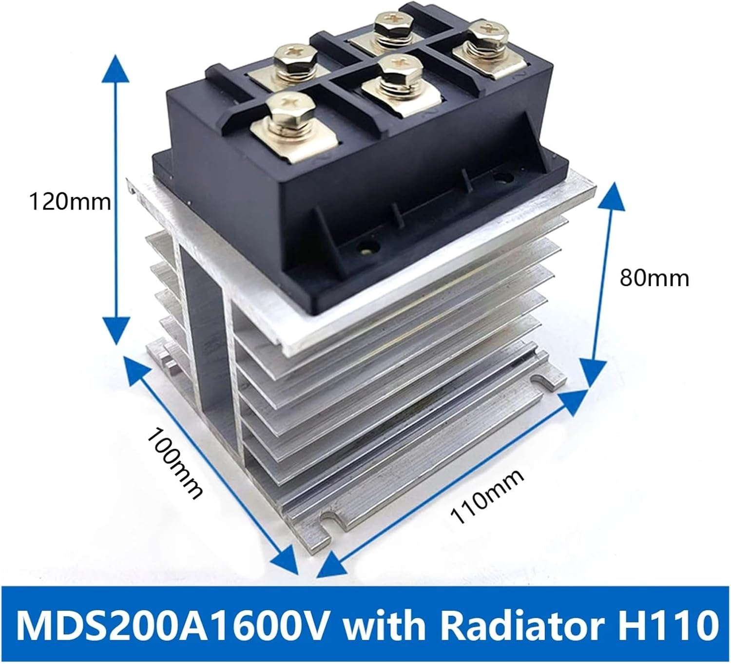 1pieces MDS200A 3-Phase Diode Bridge Rectifier 200A1600V Three Phase Bridge Rectifier with Heat Sink H110 Aluminum Radiator