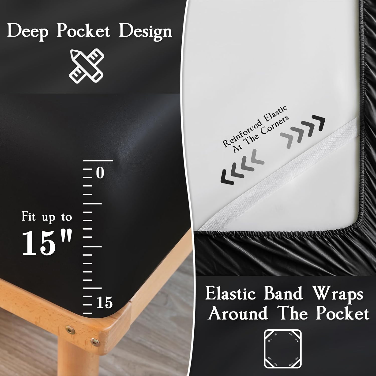 Satin Sheets Full Size Bed Set,Similar to Silk Sheets,4Pcs Luxury Satin Sheet Set with 15 Inches Deep Pocket (Full, Black)