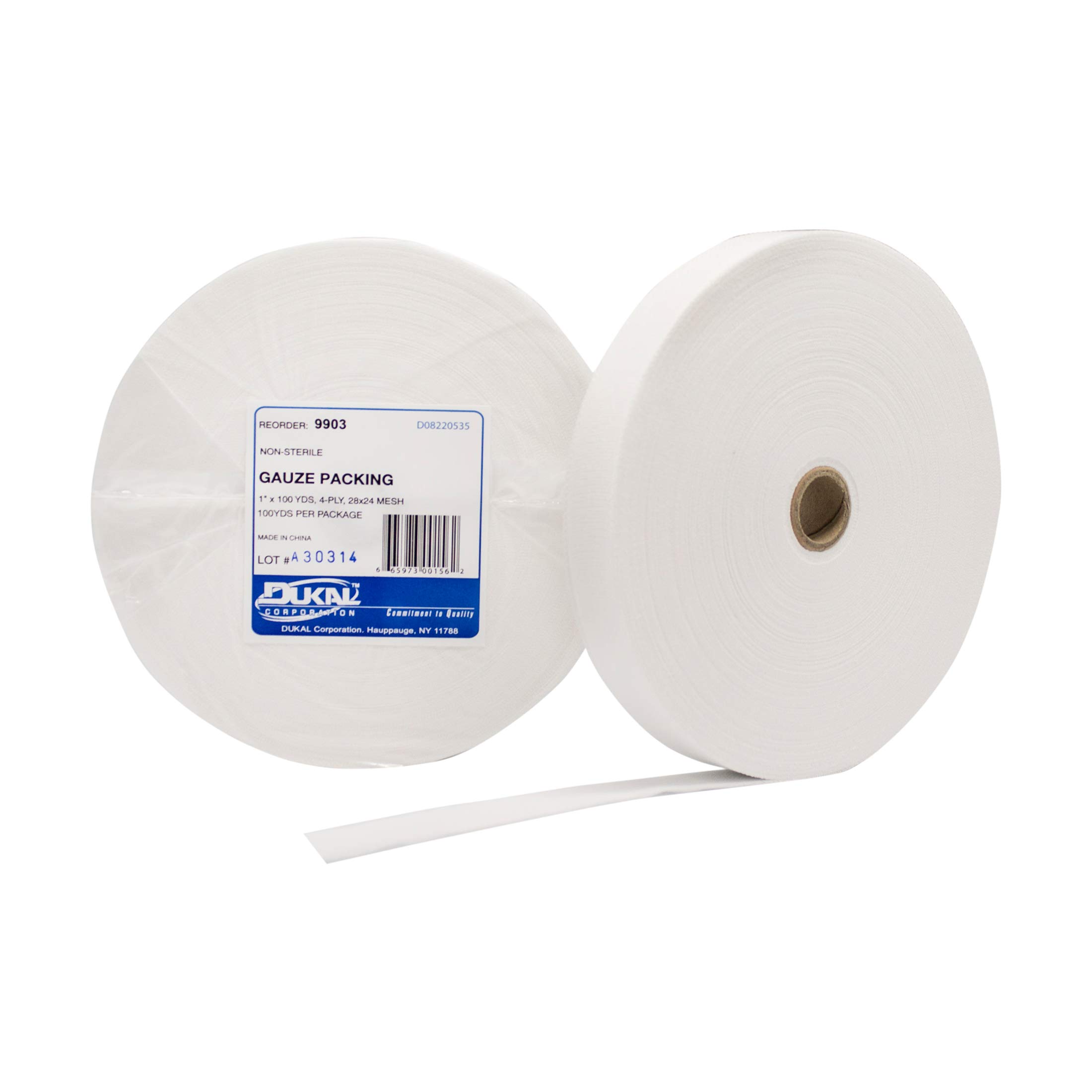 Dukal 9903 - Embalaje de gasa, 4 capas, no estéril, 2,5 x 100 yd. (Paquete de 10 unidades)