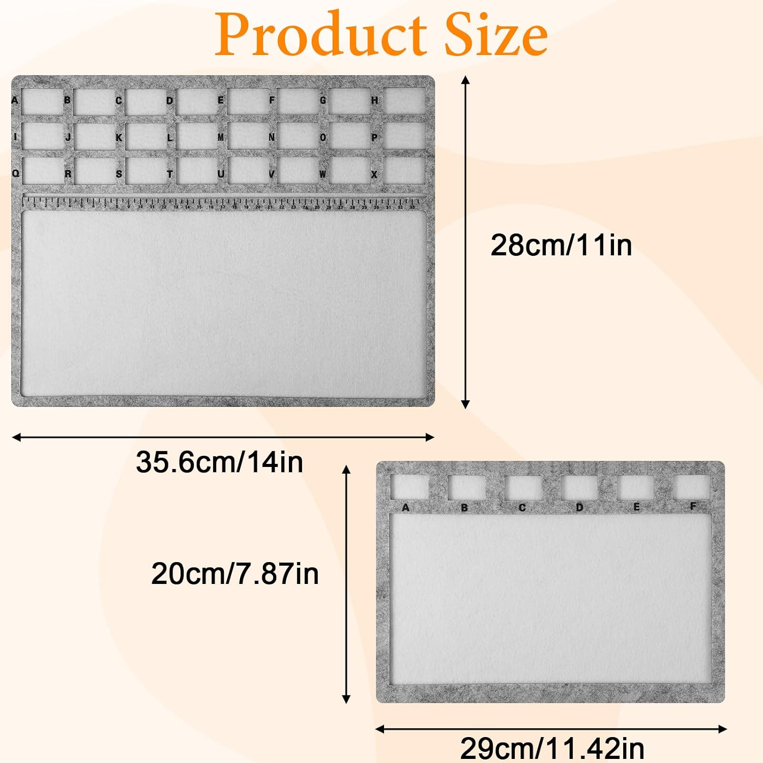 LXUEJIE Beading Mats, 2 Pack Large Rectangle Felt Beading Mat 14.4x11 Inch (36.5x28 cm) Felt Bead Design Board with Centimeter Alphabetic Scale Beads Tray Pad for Art Crafts Jewelry Making, Gray