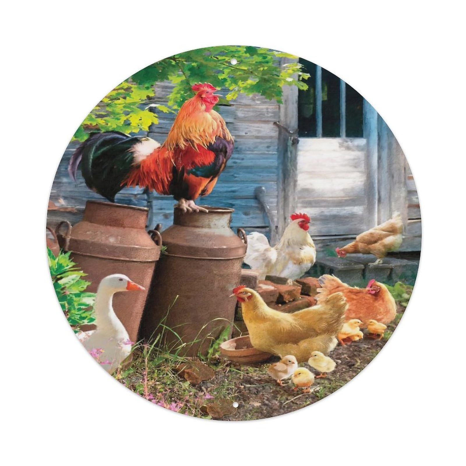 Animal Hen With Chicks Vintage Metal Tin Sign Plaque Wall Decor for Cafe, Club Bar, Office, Garden Metal Poster 8x8Inch