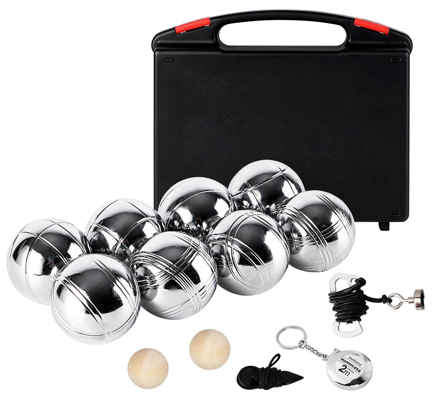 Boule Set mit 8 Metall Kugeln, Boccia/Petanque Outdoor Spiel mit Aufbewahrungsbox, Gartenspiel für Erwachsene, Papa & Familie, Ideal für Camping & Strand