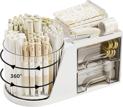 Marte Vanci Organizador de escritorio, organizador de maquillaje de plástico con cajones, caja de almacenamiento de papelería de escritorio con