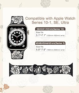 Adorve Floral Engraved Bands Compatible with Apple Watch Band 41mm 40mm 38mm 44mm 45mm 49mm 42mm 46mm Women, Soft Silicone Cute Flower Dual-color Bands for iWatch Series 10 9 8 7 6 5 4 3 2 1 SE Ultra