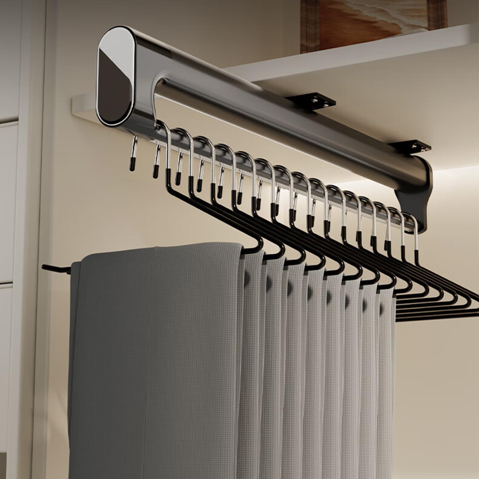 Barra Armario Extensible, Pantalonero Extraíble Amortiguada 542 mm | barra telescópica para armario, carga 25kg, aluminio y acero laminado, slencioso y antideslizante, ahorrar espacio