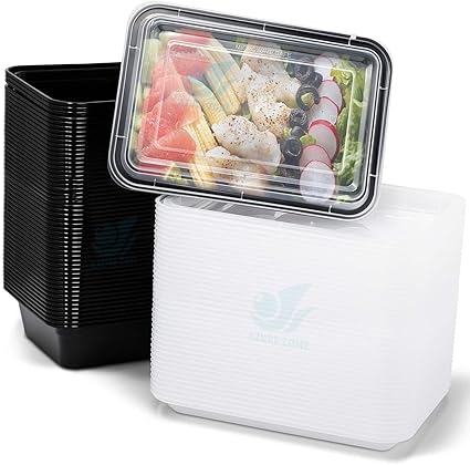 Azure Zone, 32 oz, 50-Pack Rectangular Meal Prep Food Container with Lid - One Compartment Bento Box - Stackable - Freezer/Microwave/Dishwasher Safe - Reusable Storage - Portable - BPA Free