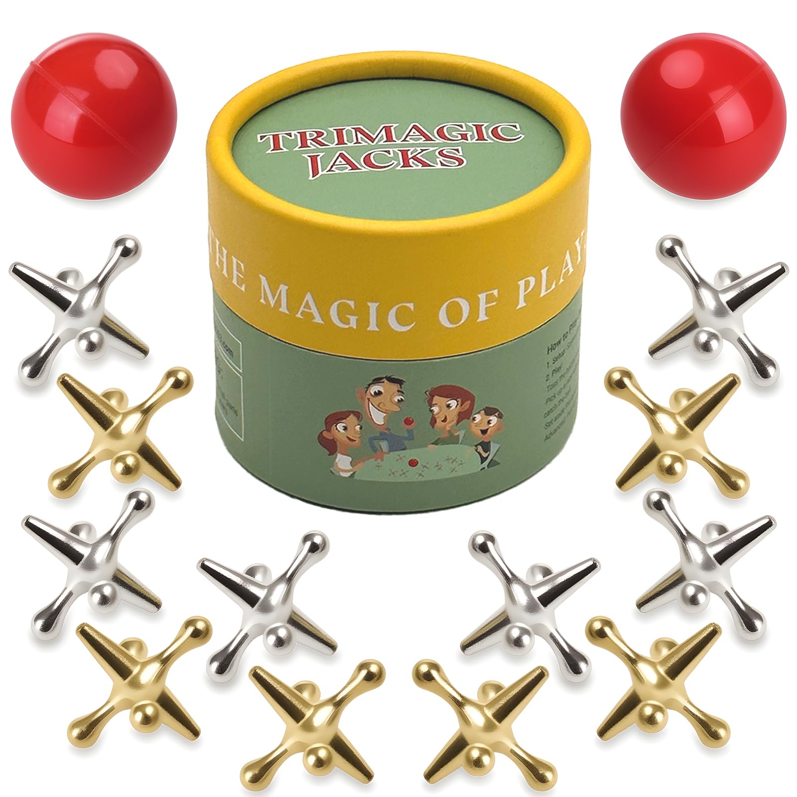 TriMagic Metal Jacks Game with Ball Set, Classic Jax Set, Vintage Hand-Eye Coordination Retro Toy, Nostalgic Old School Games, Portable Indoor Outdoor Play, Bulk Party Favors, Stocking Stuffers