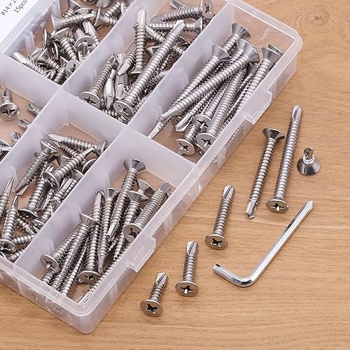 Miniatura 7 de EASTLO 120 tornillos autorroscantes de cabeza plana (tamaño n. 14), tornillos de cabeza plana Phillips Drive de acero inoxidable 410 tornillos