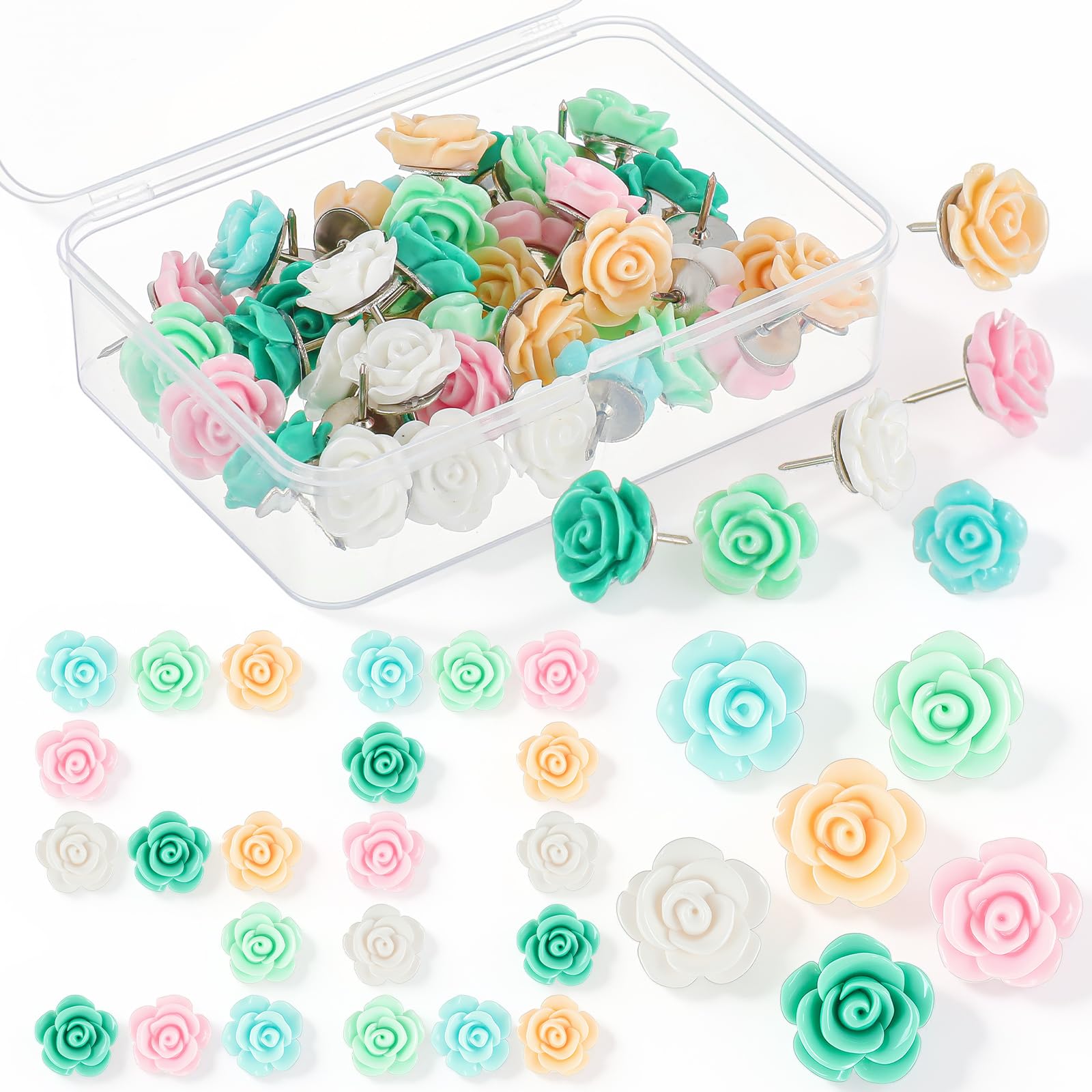Flower Push Pins - Pink & White Floral -15 Flower Push Pins - Pink & White Floral -15