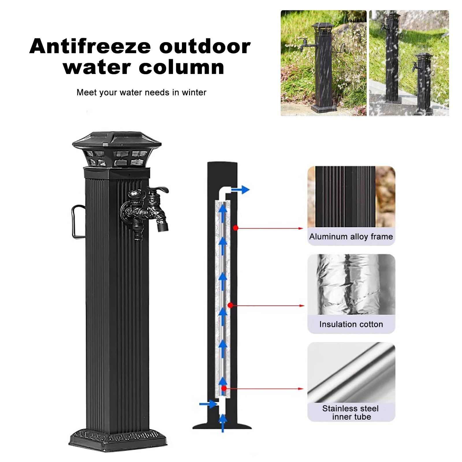 Luce a colonna d'acqua solare, fontana resistente per giardino, antigelo, decorazione per esterni, fontana verticale per giardini e patii