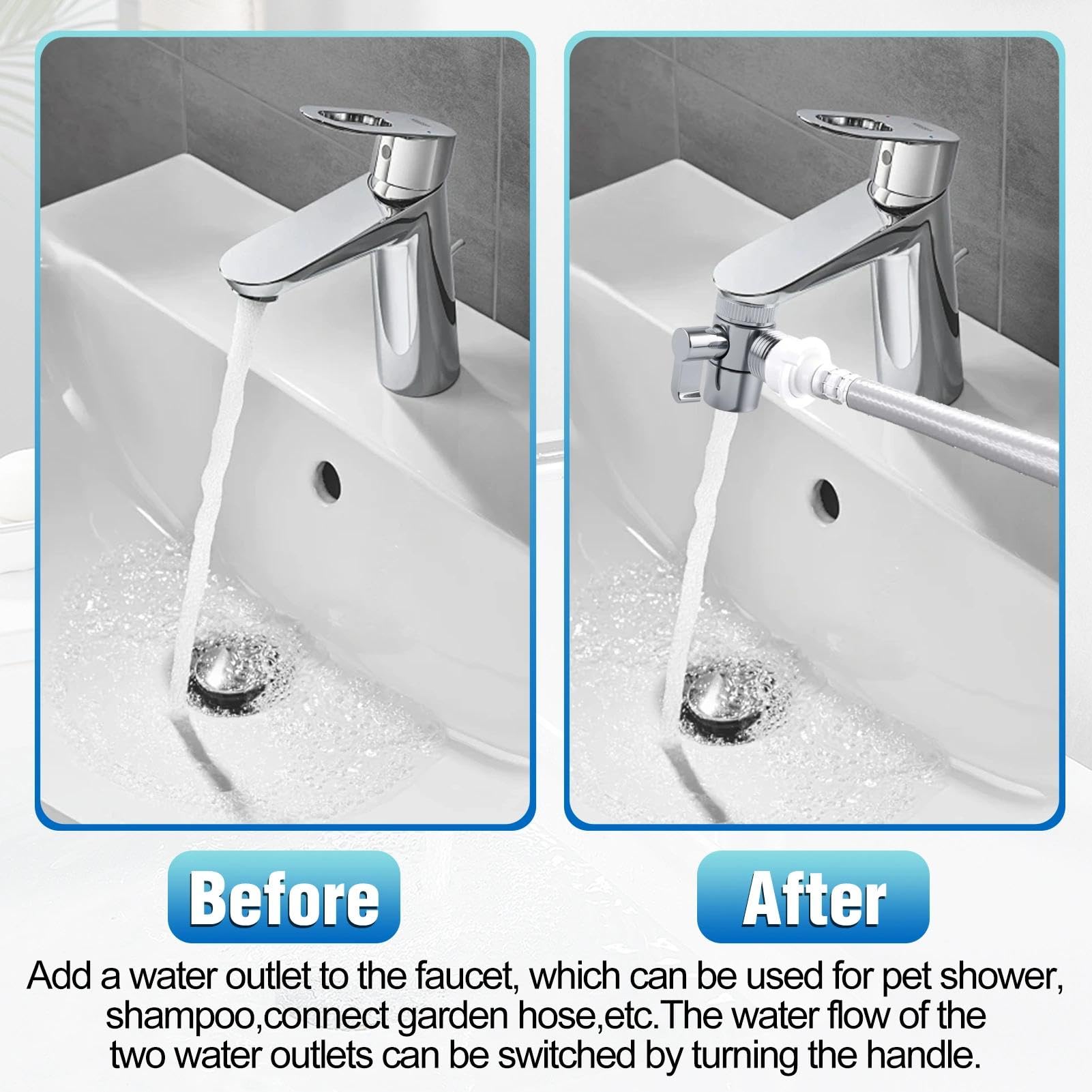 3-Way Faucet Diverter Valve With Aerator – For Handheld Shower & Sink Splitter, Includes M22/M24/M26/F28/G1/2 Adapters – Solid Brass, Chrome Finish