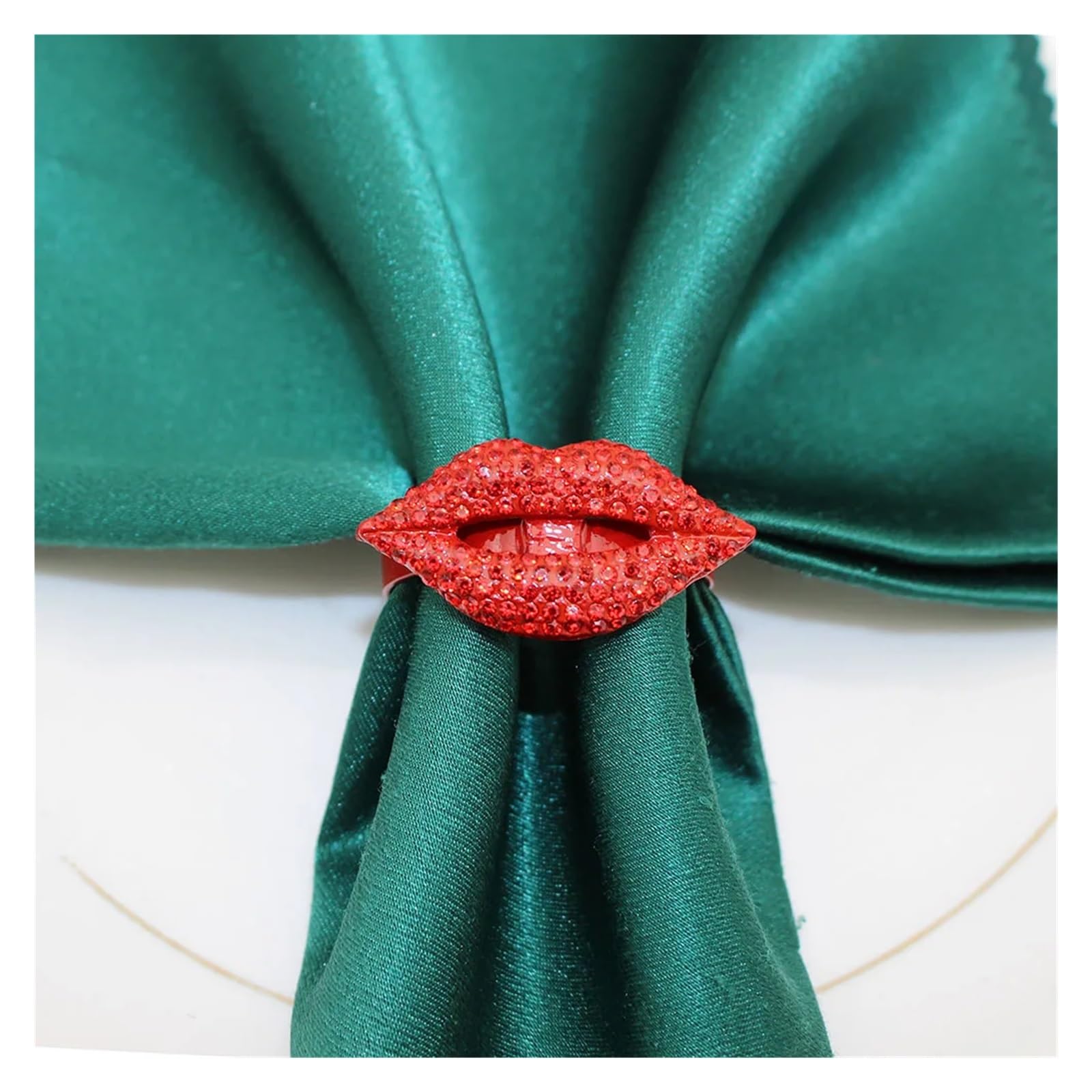 porta tovaglioli da tavolo 6Pcs Valentine's Day Napkin Rings Rhinestone Red Lip Holders for Anniversary Wedding Christmas Table Decor