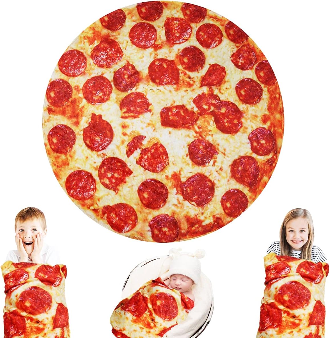Pizza Blanket Adult Size, Pizza Throw Blanket For Adult and Kids, 60 Inches Round Pepperoni Pizza Food Blanket, Funny Gift for Women Men Boy Girl Teens, Warm Soft Flannel Blanket for Bed Office Travel