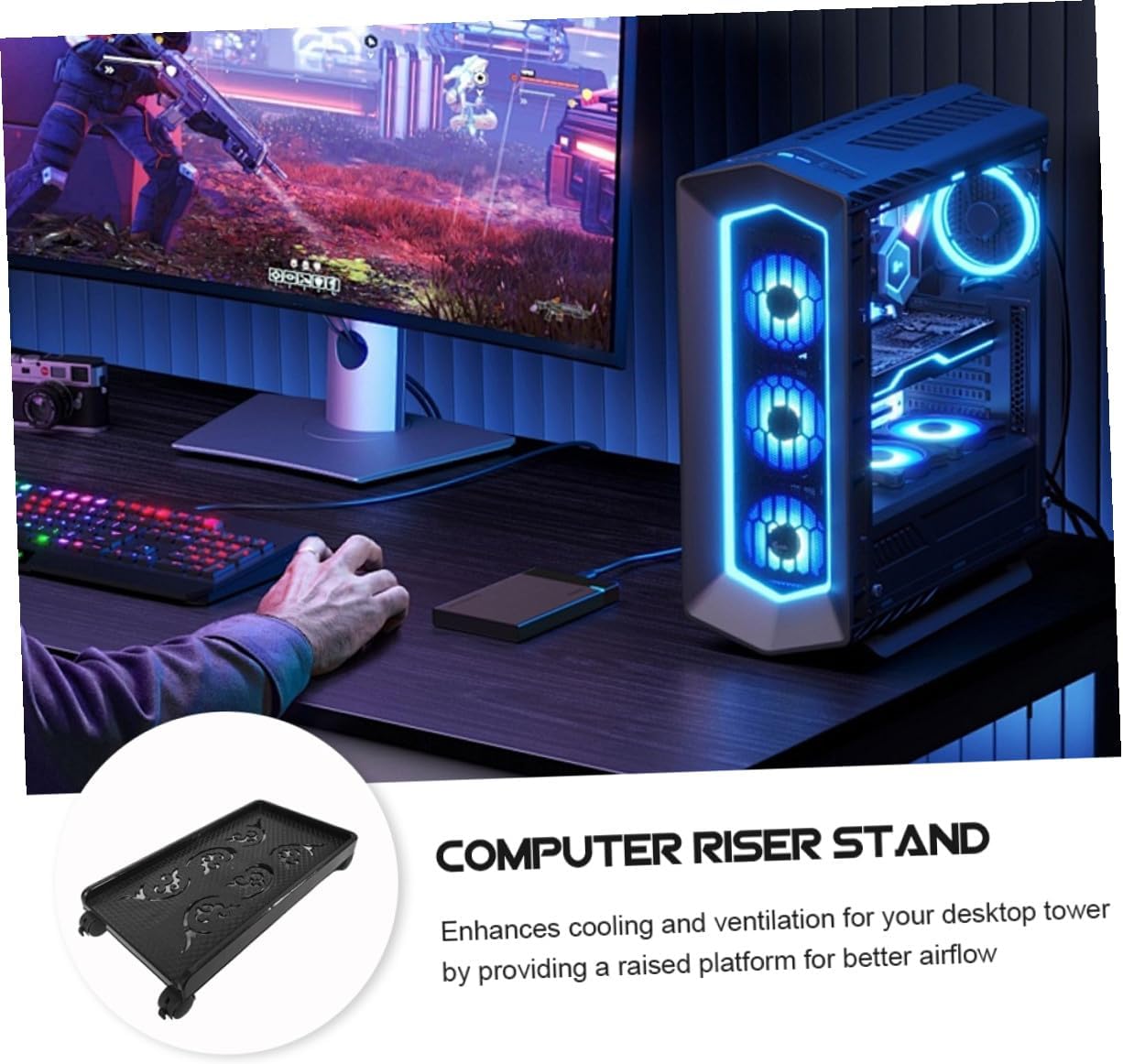 WOONEKY Movable Computer Tower Stand with Swivel Wheels Under Desk CPU Holder Cart for Gaming and Desktop Stable and Construction Enhanced Cooling and Ventilation with Brake Tray Fits
