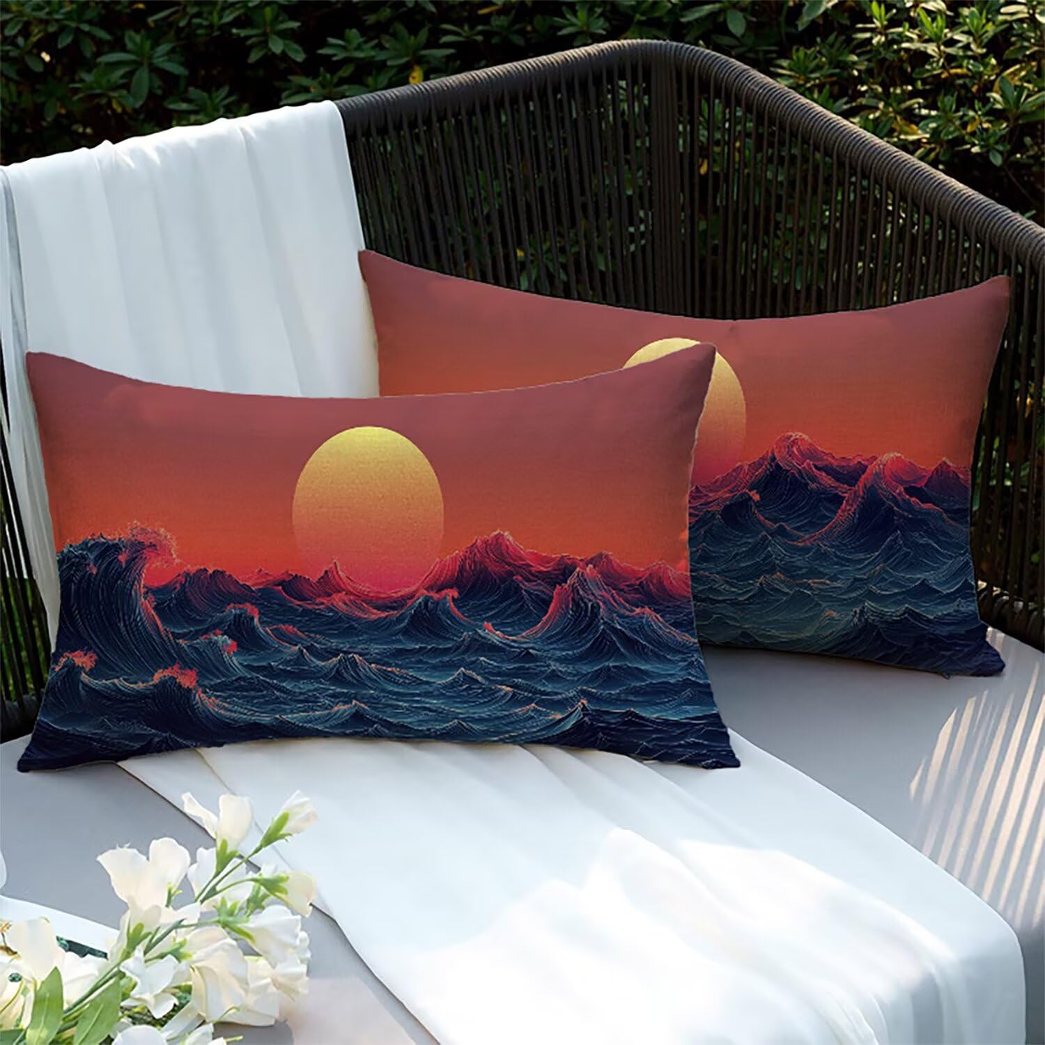 Housses de coussins lin 70x50cm imperméables contre humidité jardin