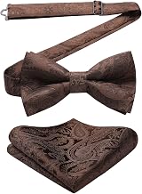 HISDERN Men's Bowtie, One-Touch Paisley Pattern, Bowtie, Chief Set, For Weddings, Hook Type, Easy On/Off, Gift