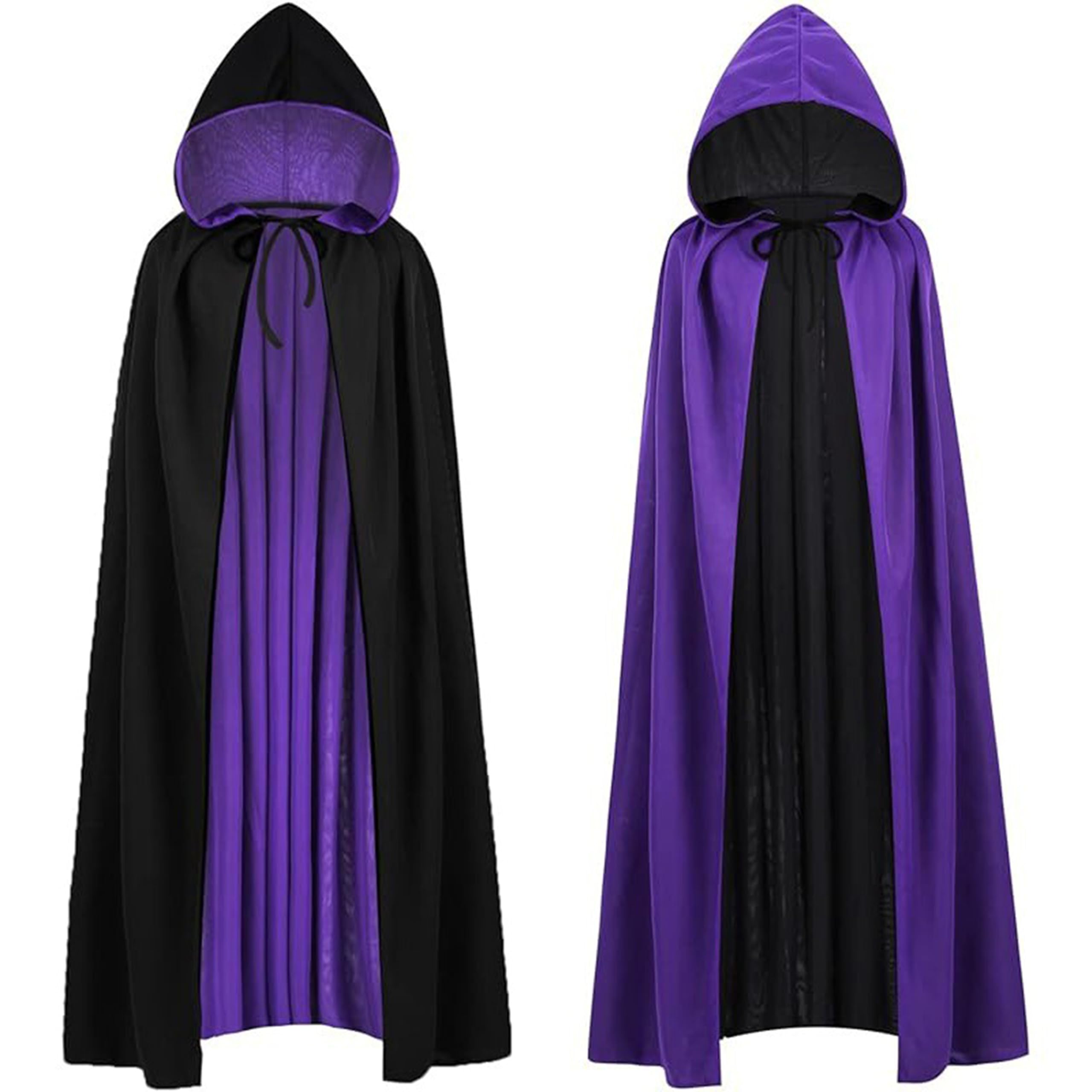 LIKPOJA Halloween Reversible Red & Black Vampire Cloak with Hood Magic Robe Costume Stand Collar Cape Purple with Cloak Wizard Cloak for Adult Devil Cosplay(Bl&P H,120cm)
