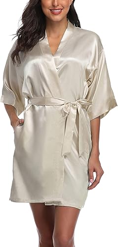 Miniatura 5 de Batas cortas de satén para mujer, para dama de honor, ropa de dormir, kimono, bata de baño para novia, boda, fiesta