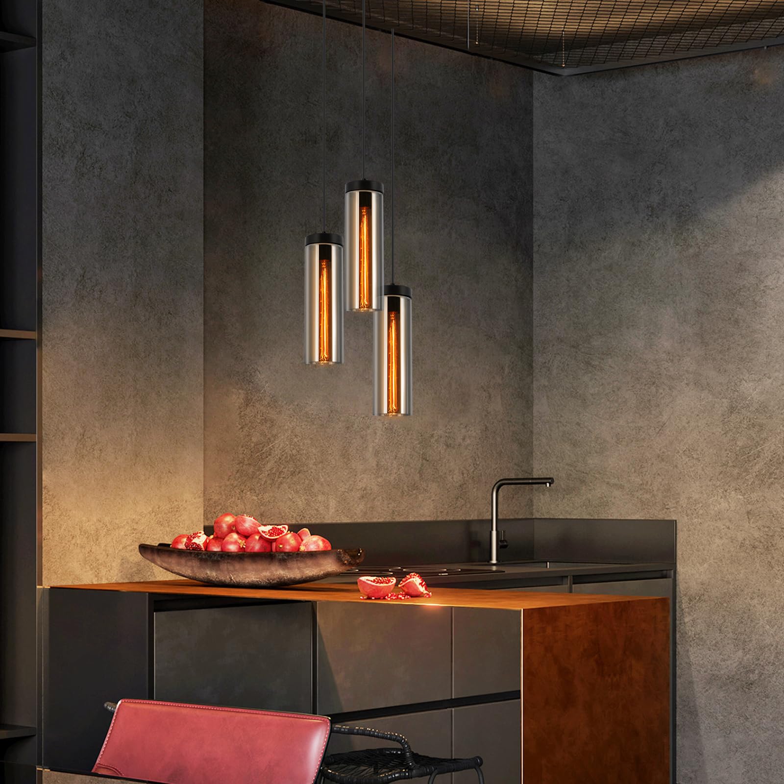 CBJKTX Hängelampe Vintage Hängeleuchte Esstisch-Pendelleuchte 3 Flammig | Glas Esstischlampe Industrial E27 Esszimmerlampe Höhenverstellbar Pendellampe Hängend für Küche Wohnzimmer ohne Leuchtmittel