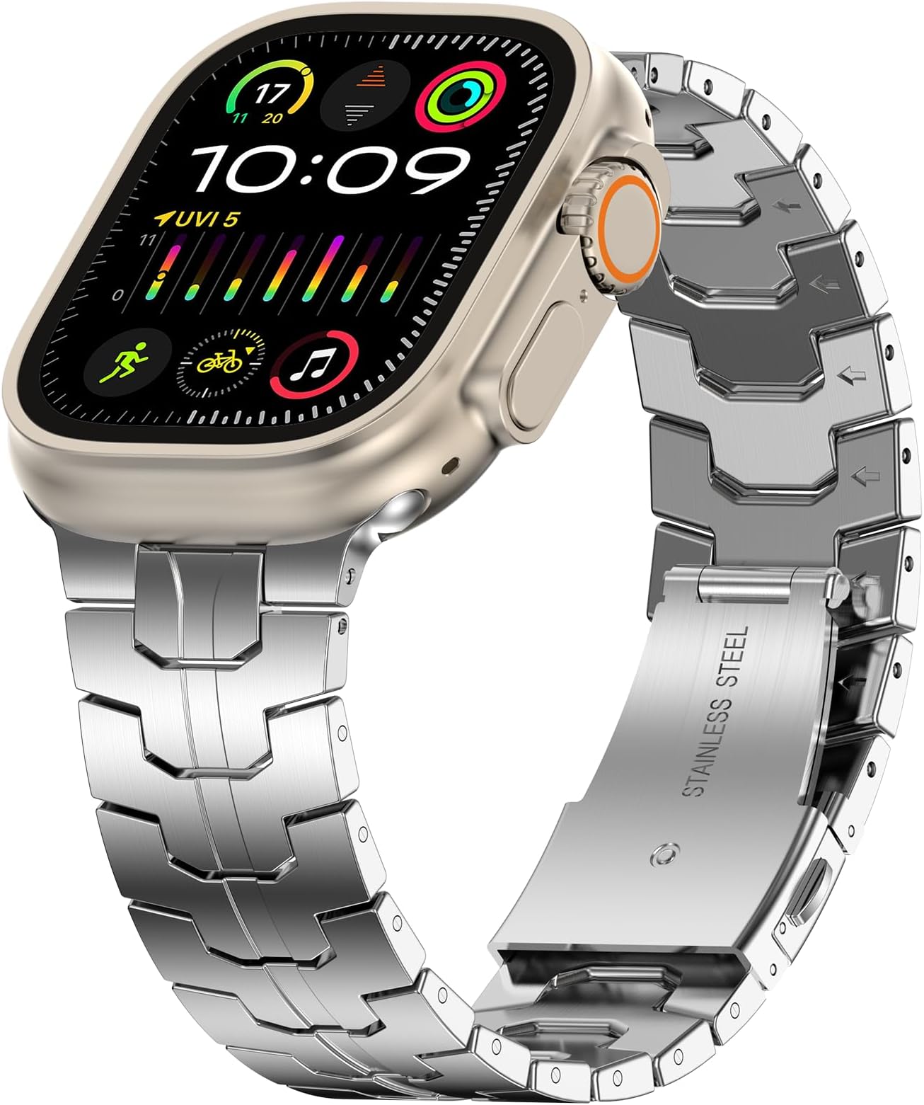 - Stainless Steel Band Compatible with Apple Watch Band 49mm 46mm 45mm 44mm 42mm(Series 3/2/1), Adjustable Metal Band for Men iWatch Series 10 9 8 7 6 5 4 3 2 1 SE SE2 SE3 Ultra3/2/1, Silver