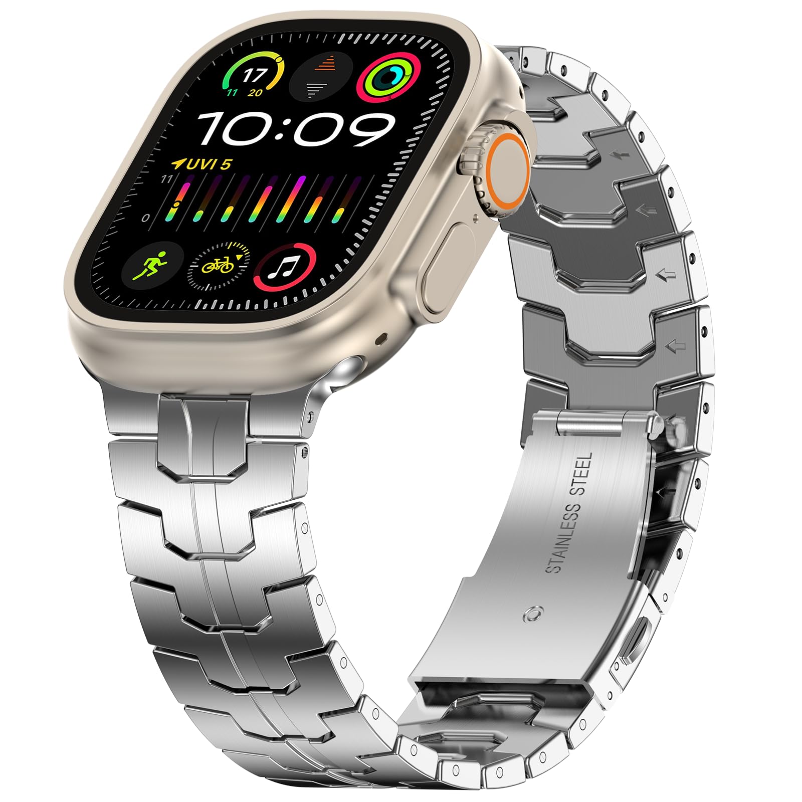 MioHHR Stainless Steel Band Compatible with Apple Watch Band 49mm 46mm 45mm 44mm 42mm(Series 3/2/1), Adjustable Metal Band for Men iWatch Series 10 9 8 7 6 5 4 3 2 1 SE SE2 SE3 Ultra3/2/1, Silver