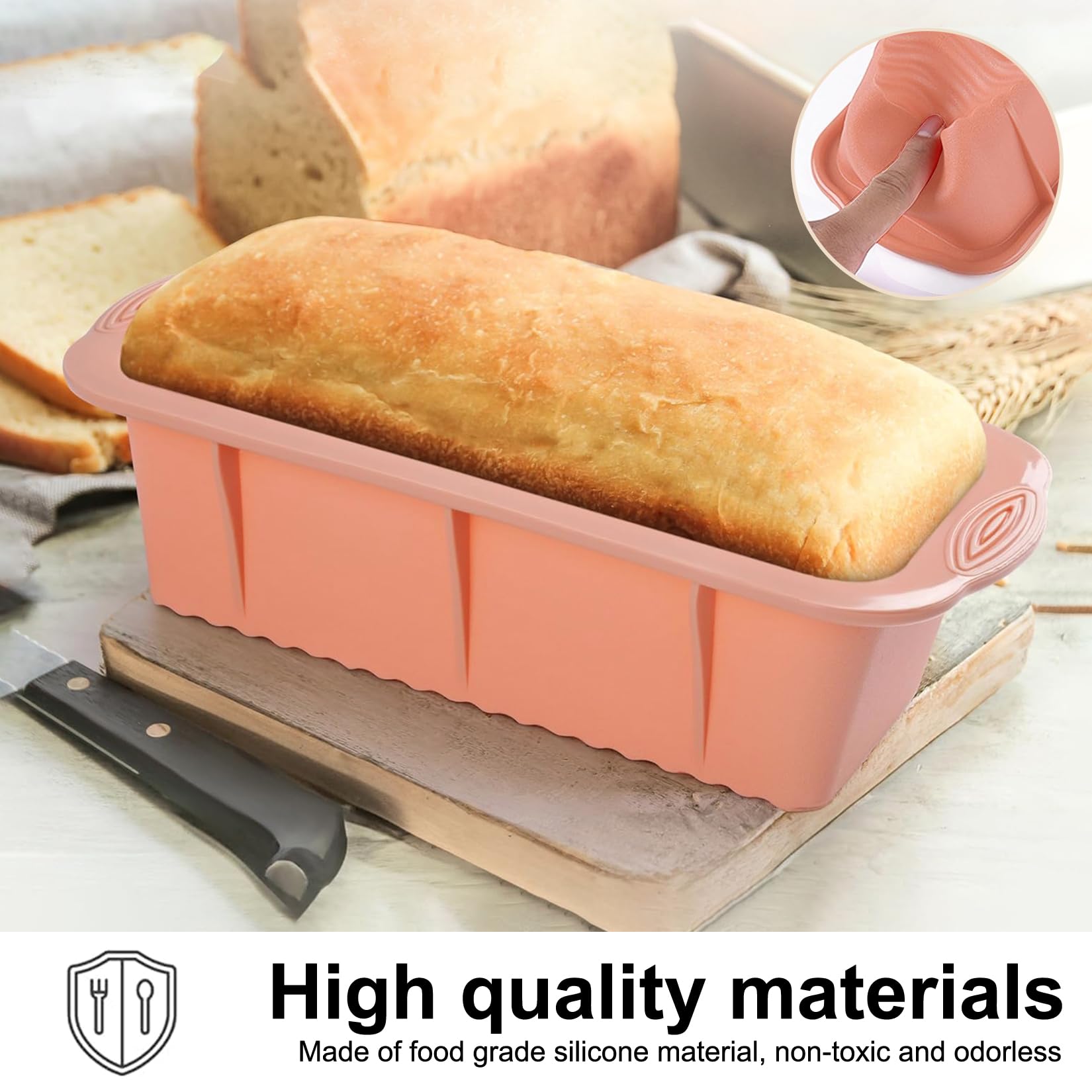 2 Piezas Moldes de Silicona para Hornear Pan, Molde para Hornear Tostadas, Molde Bizcocho Rectangular Antiadherente Silicona para Hornear Pasteles, Pan - 25 x 13,2 x 7 cm