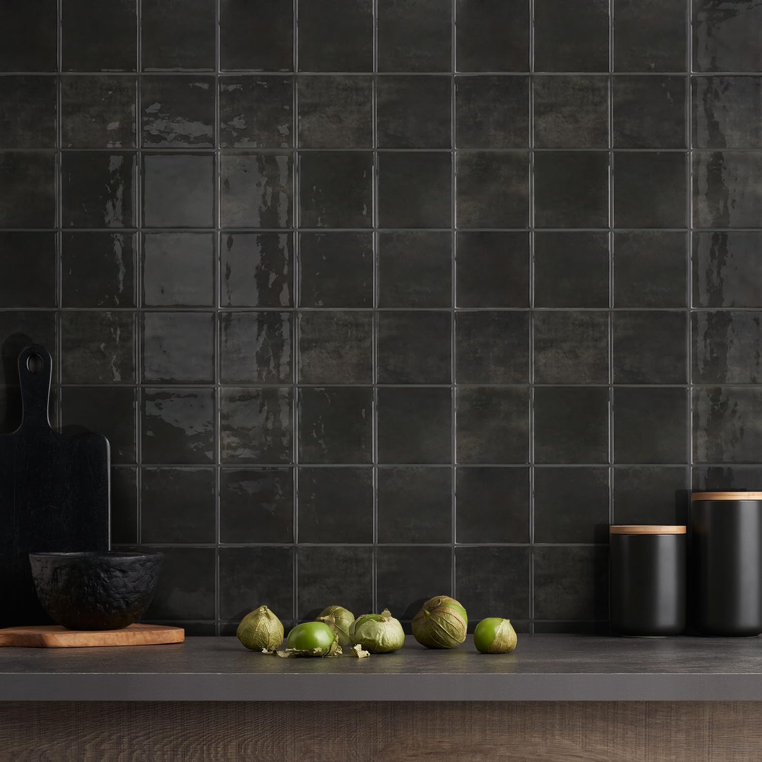 Commomy Più Spessi Piastrelle Adesive Cucina Nero, 10 pezzi | Paraschizzi Cucina Mattonelle Adesive Bagno, Vinile Pannelli Decorative 3D per Parete,30,5 x 30,5 cm