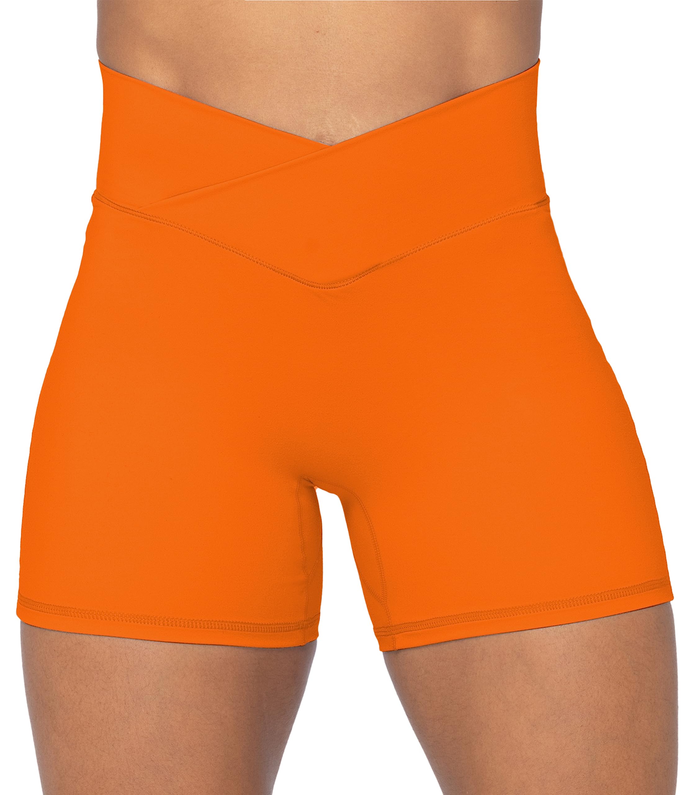 SunzelNunaked Crossover Biker Shorts for Women, No Front Seam V High Waist Yoga Workout Gym Shorts with Tummy Control