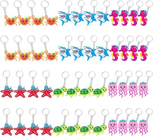 CiciBear Paquete de 48 llaveros de regreso para fiesta del mundo marino con gelatina de mar, caballito de mar, tortuga de mar, estrellas de mar, disponible en Yaxa Guatemala