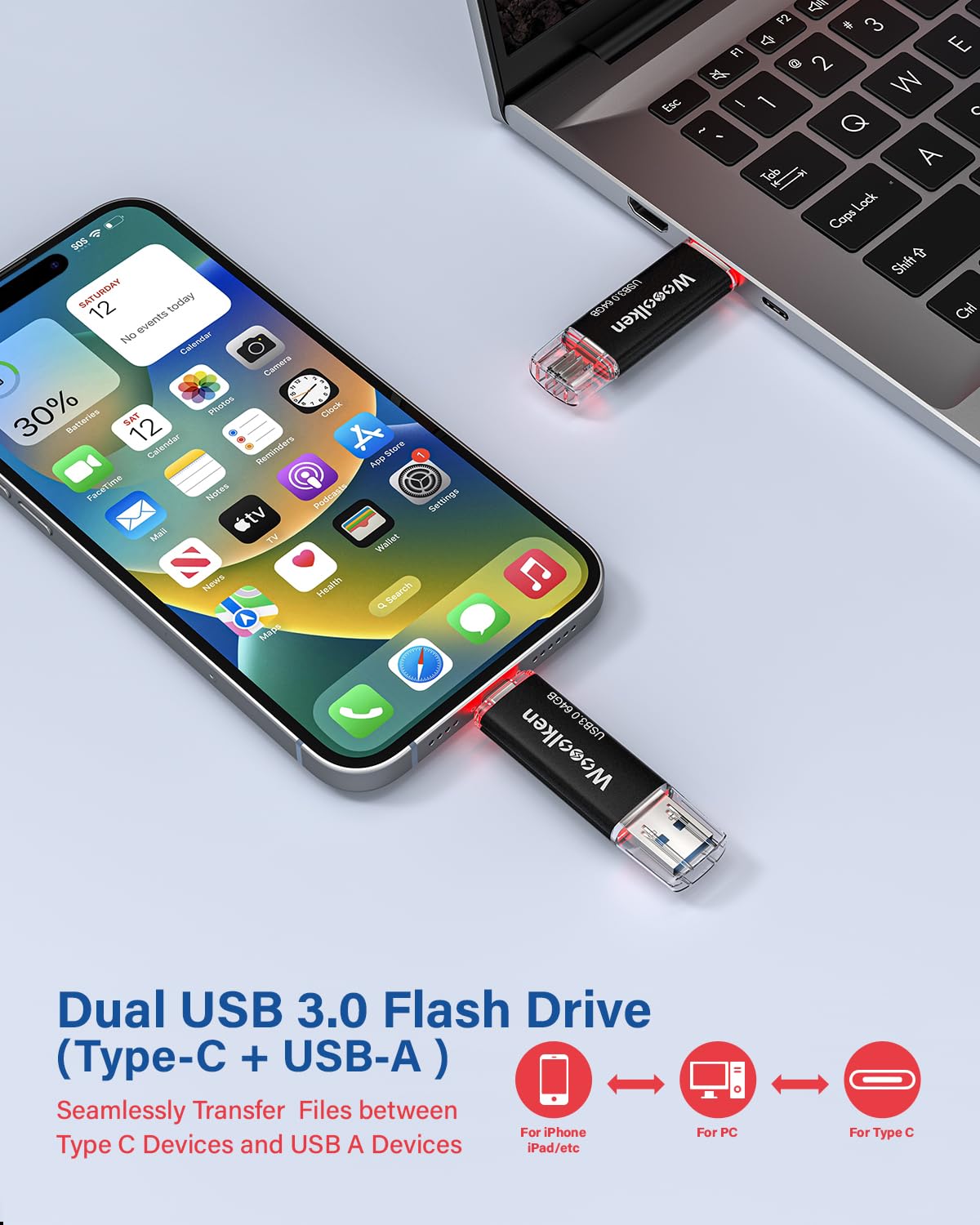 Memoria USB 3.0 Tipo C 64GB,Wooolken Pendrive USB C 2 en 1, Paquete de 5 | Almacenamiento Externo para Android, Windows, MacBook, PC y Tablets, U Disco OTG Flash Drive