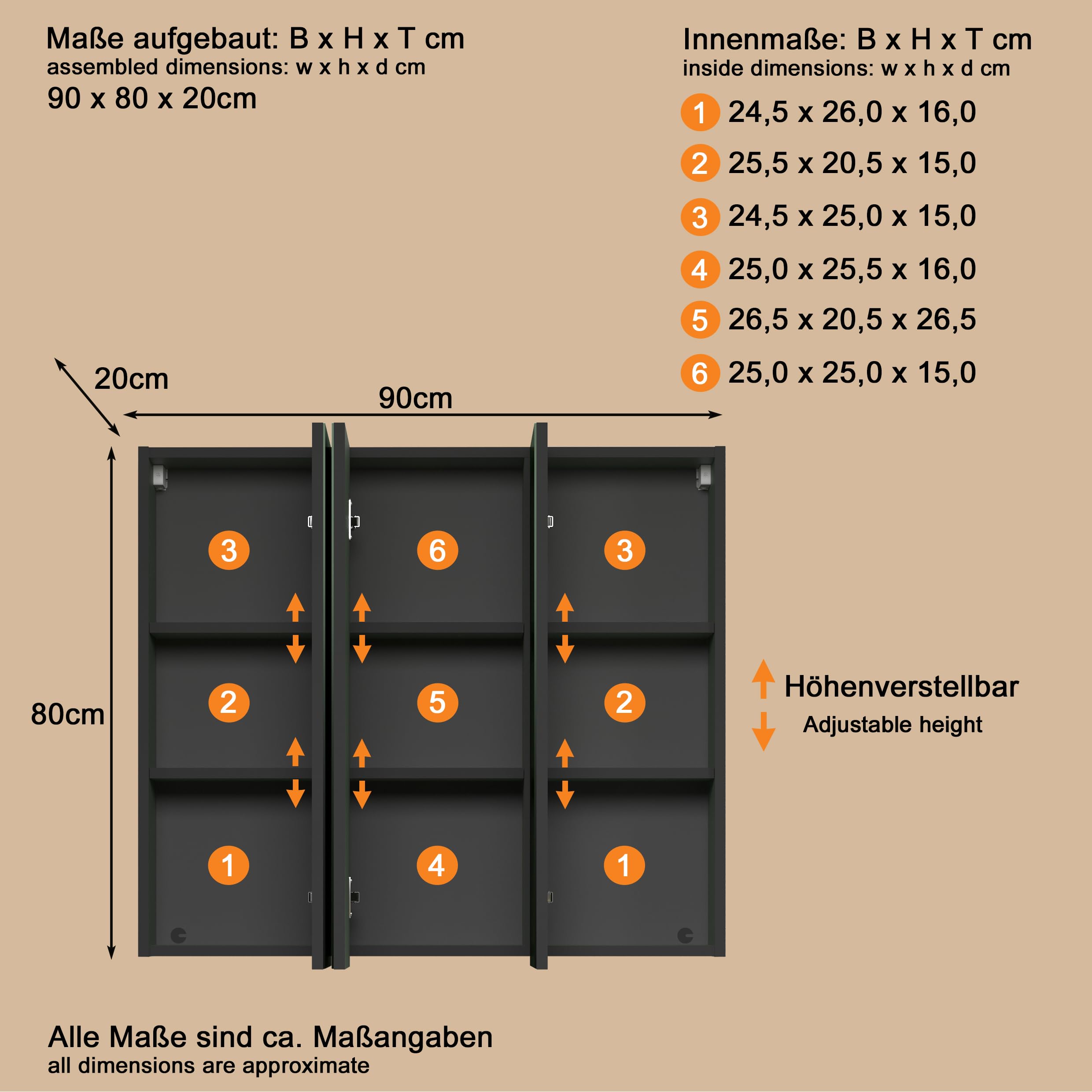 Spiegelschrank PureBliss Anthrazit / Spiegelglas · B 90 x H 80 cm