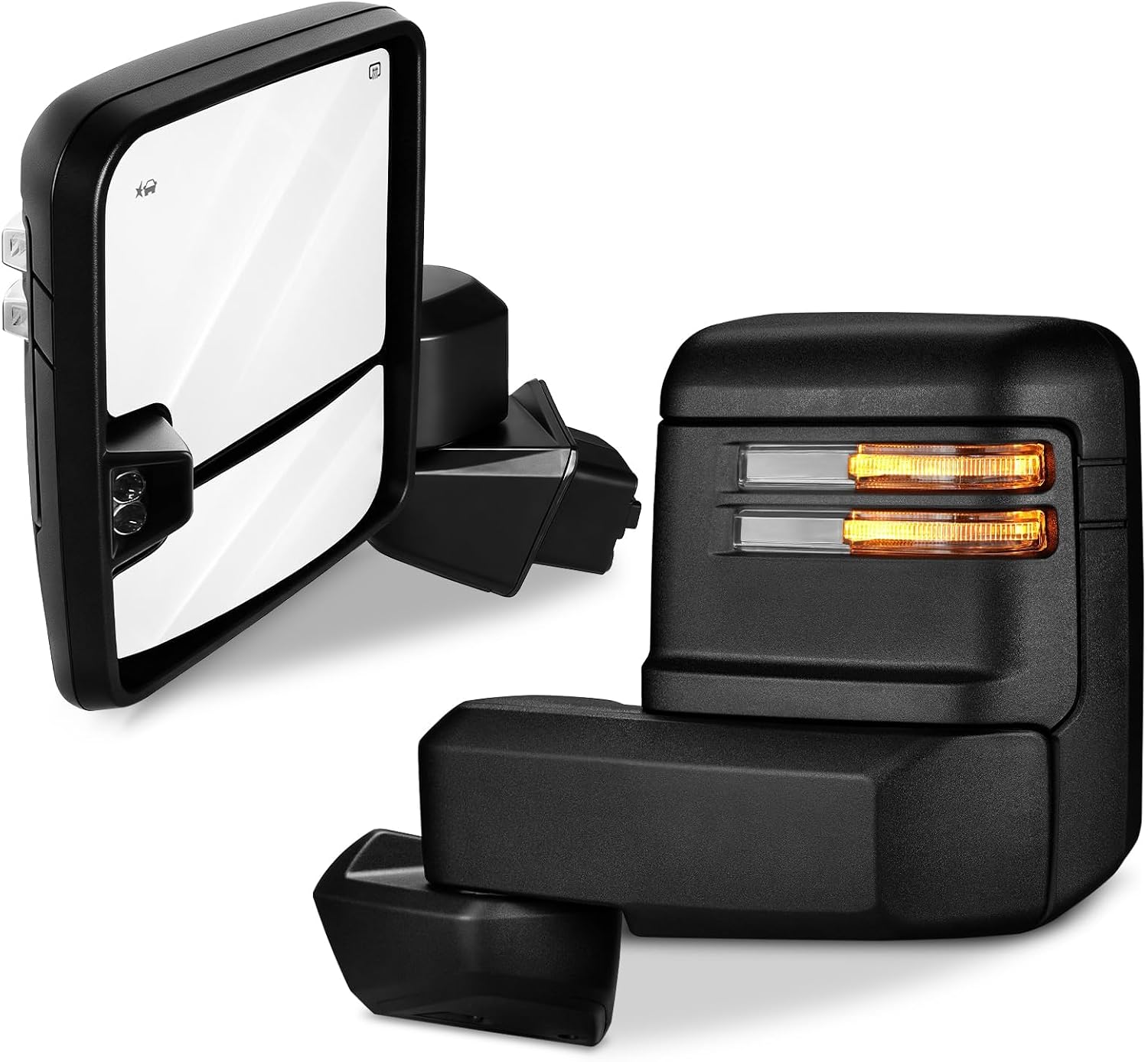 Black Towing Mirrors for 2019-2026 Chevy Silverado 1500, No Camera