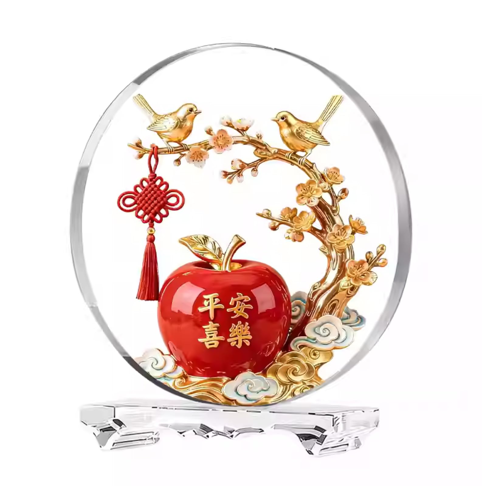 Glasskulptur Elster mit rotem Apfel Ornament aus Glas Geschenkidee zum Geburtstag oder zur Hochzeit Tischdekoration für Wohnzimmer und Esszimmer