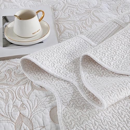 Miniatura 7 de Bedduvit Juego de colcha extragrande de 120 x 128 pulgadas, 100% algodón natural, colcha blanca tamaño King, colcha suave y ligera, 3 piezas con