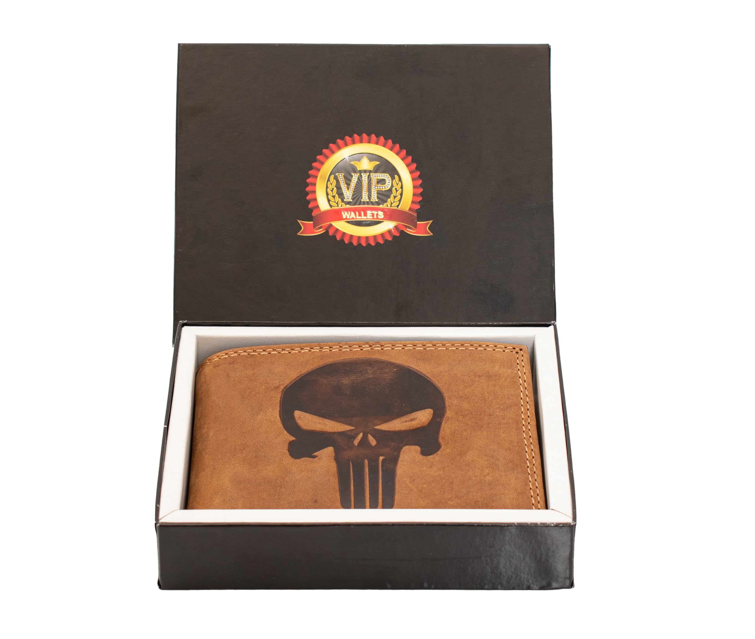 Skull Bifold Genuine Leather Brown Men's Wallet, Skeleton wallet Punisher