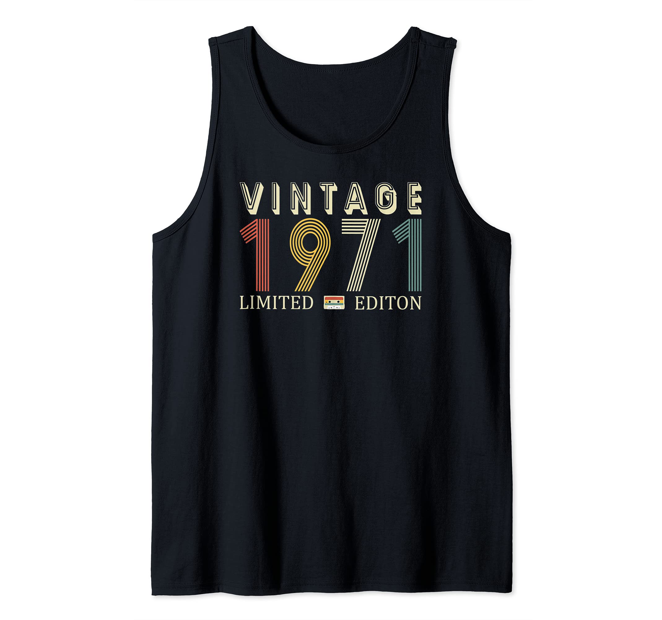 Funny 50th Limited Edition 1971 Year of Birth Vintage Tank Top, Black, S