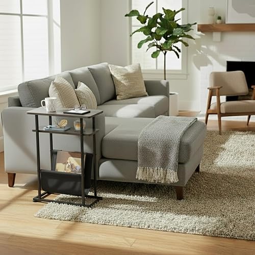 Miniatura 5 de Mesa auxiliar estrecha y pequeña para espacios pequeños, mesa auxiliar delgada con revistero, mesa auxiliar estrecha para sala de estar, sofá,