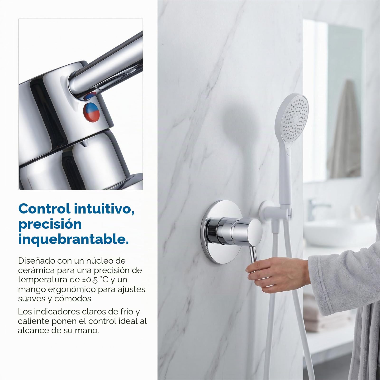 Grifo de Ducha de Latón Cromado de Montaje en Pared – Grifo de Baño Incorporado con Control de Agua Caliente/Fría (Thread)