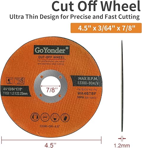 Miniatura 4 de GoYonder Paquete de 10 ruedas de corte de 4.5 pulgadas para metal, acero inoxidable, 4-12 pulgadas x 0.045 x 78 pulgadas, rueda de corte ultrafina