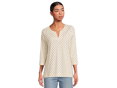 L.L.Bean Pima Tops Split-Neck Tunic 3/4 Sleeve Print Women