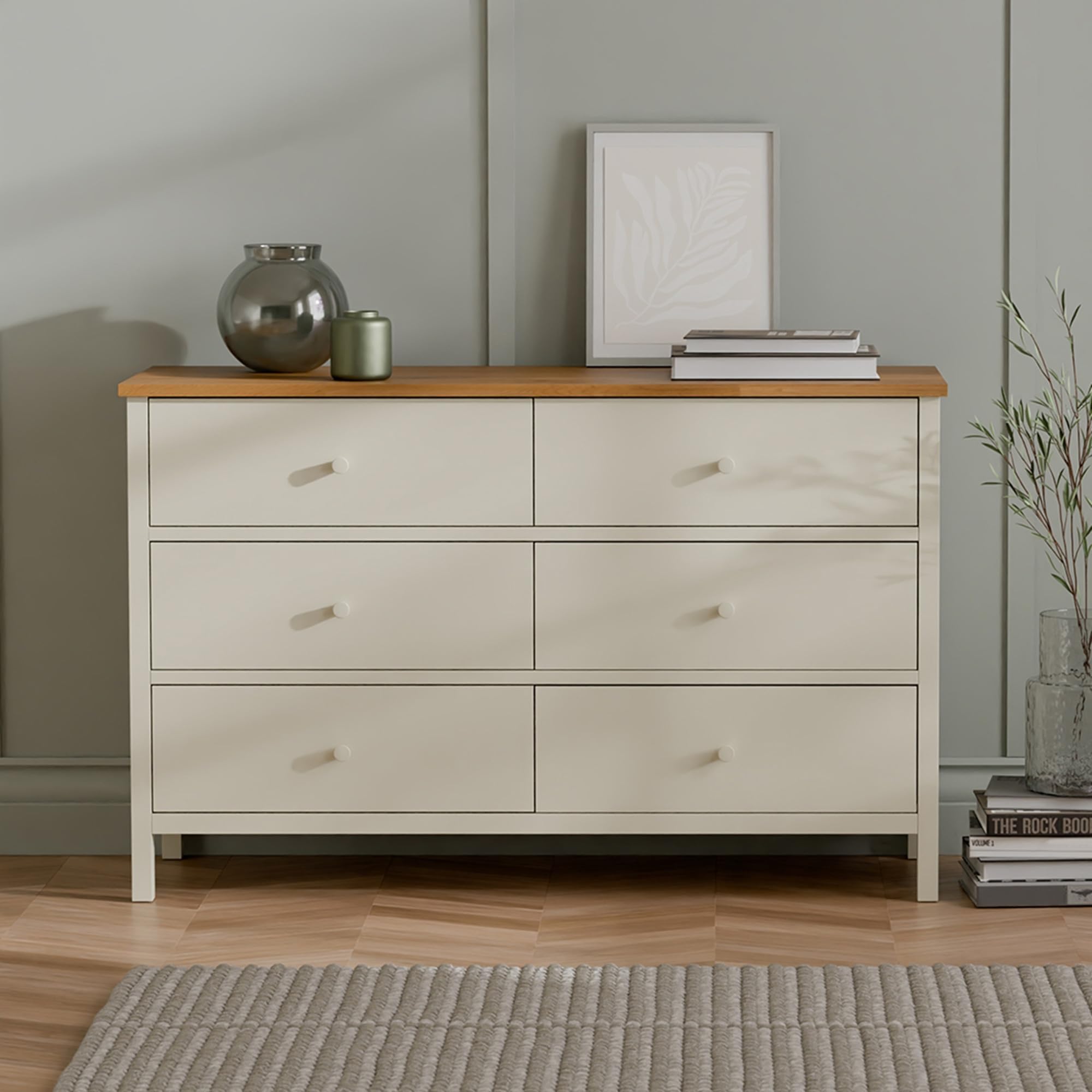 Julian Bowen Coxmoor Chest of Drawers, 6 Drawer, Ivory - H74 x W120 x D40cm