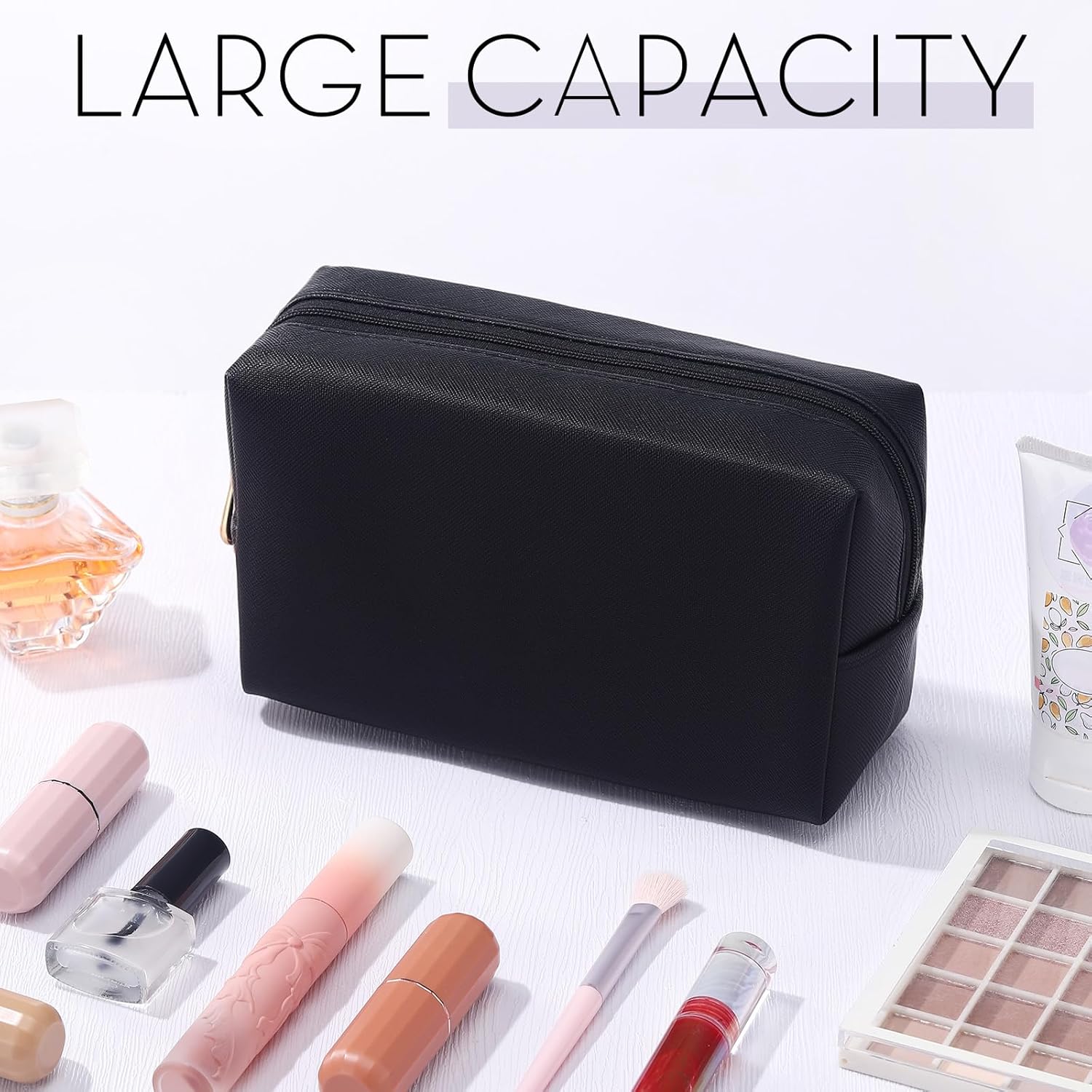 Kigeli 15 Pcs Aesthetic Makeup Bags PU Leather Cosmetic Pouches Waterproof Plain Toiletry Bags Makeup Pouches Bulk for Women Party Gift Travel Storage Organizer (Black) - Image 3