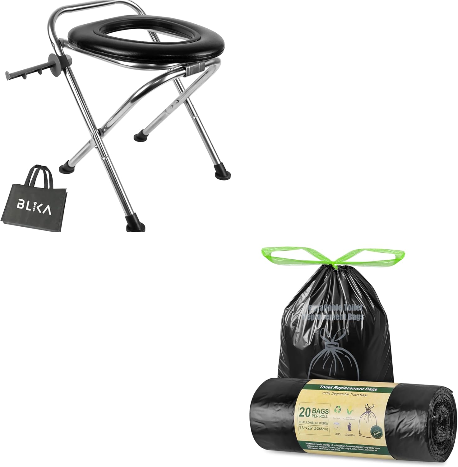 BLIKA Portable Toilet for Camping, 350LBS Stainless Steel Foldable Camp Travel Toilet with Soft Seat for Adults, Portable Potty for Camping, RV Travel, Road Trips