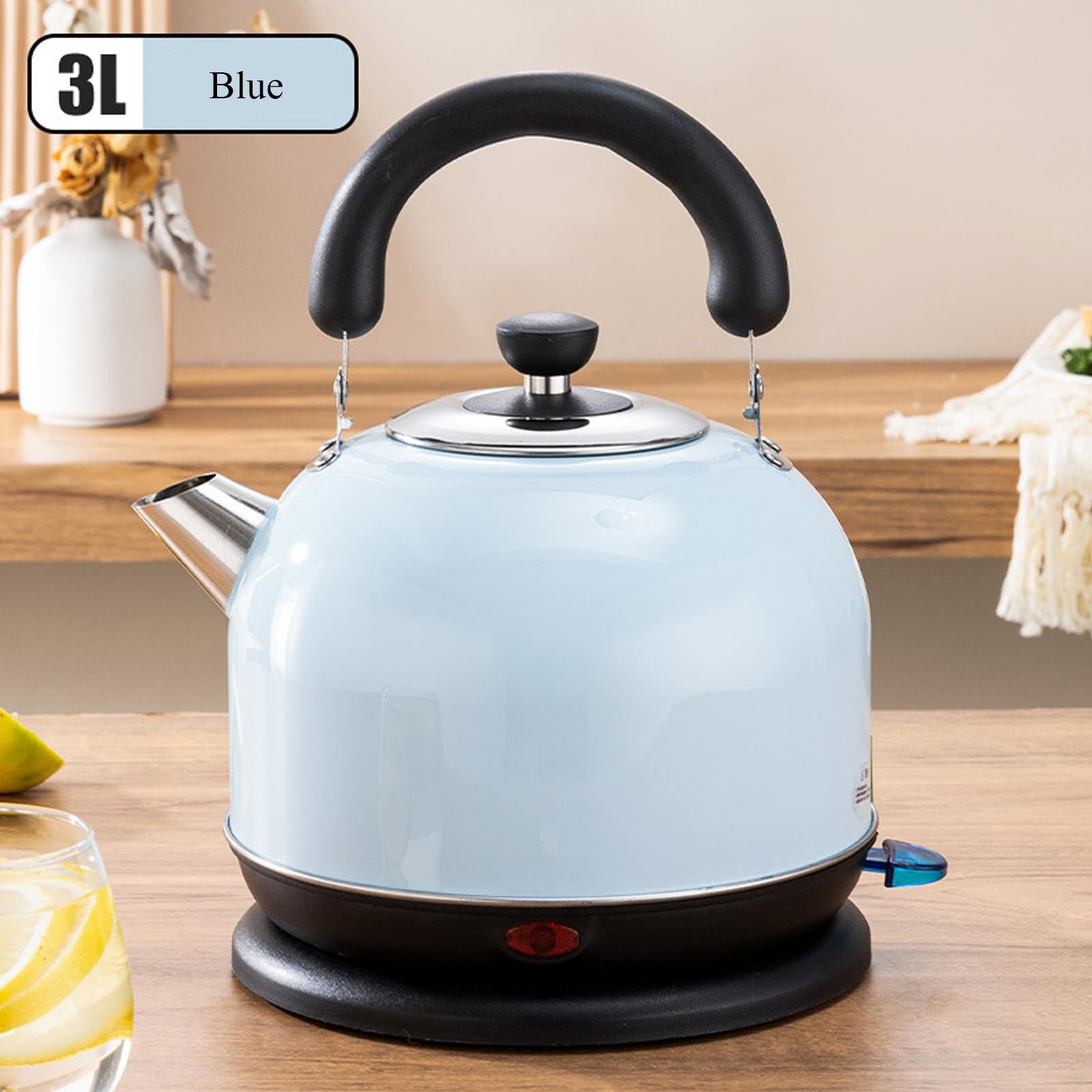 Hervidor Eléctrico De Acero Inoxidable, 3L De Gran Capacidad con Base Separada, Apagado Automático Y Protección contra Hervido En Seco Blue,3L