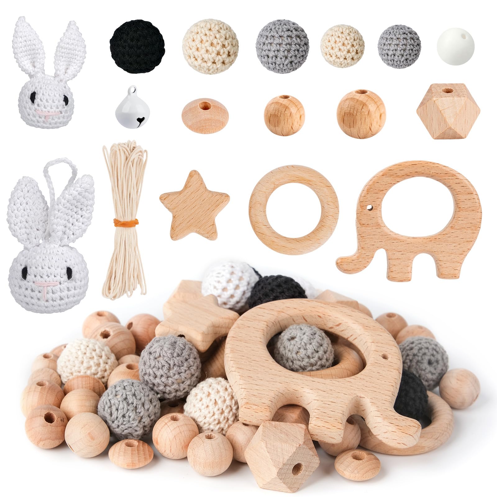 ARTREE 1 Conjunto de cuentas y anillos de madera, cuentas de para macramé kit de manualidades DIY.