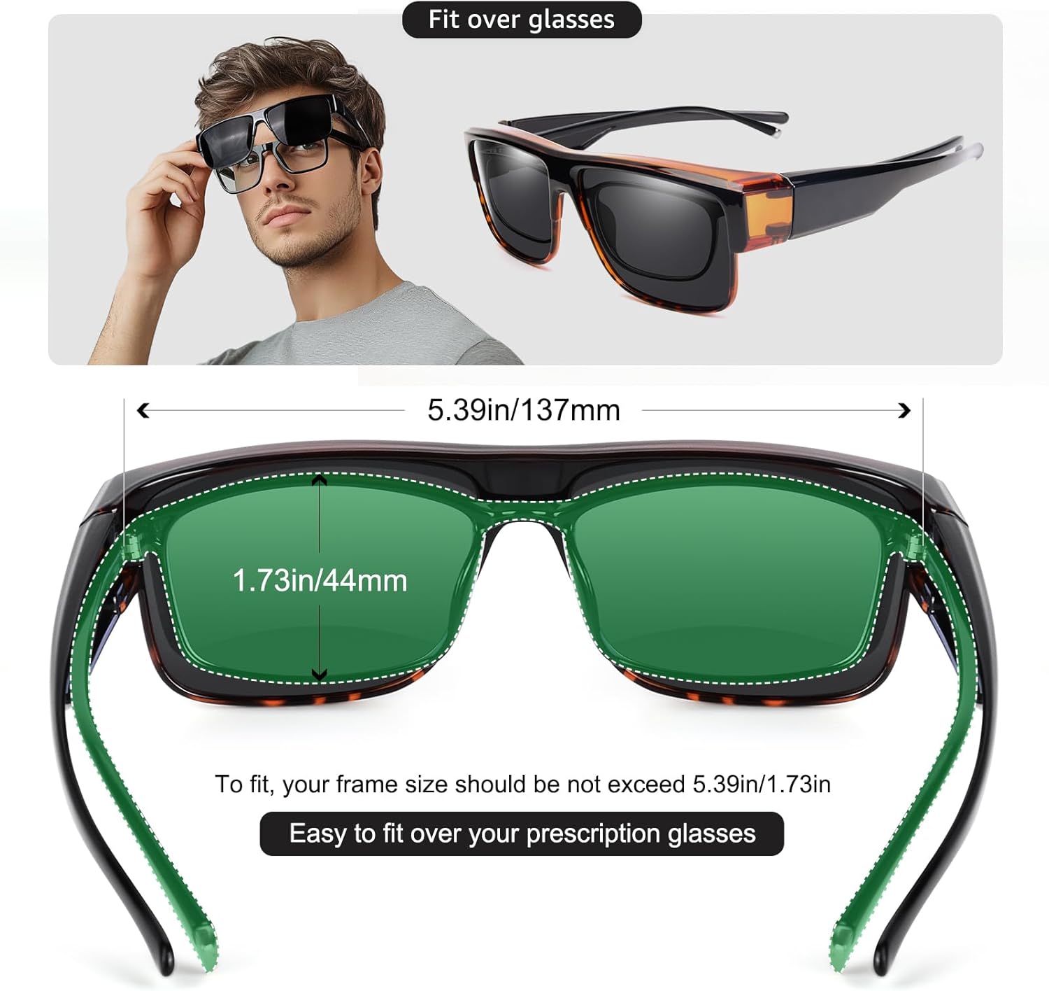 Polarized Sunglasses Fit Over Glasses for Men Women Driving, Wear Over Sunglasses UV400 Protection Shades - Image 3